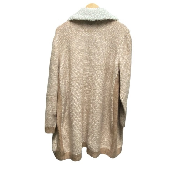 Absolutely Famous Camel & Cream Knit Open Front Sherpa Trimmed Cardigan - Picture 5 of 8